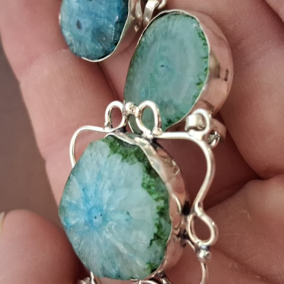 New Agate Geode Slice 925 Silver Bracelet. - Picture 13 of 14